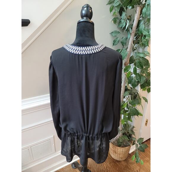Premise Studio Tunic Blouse Women's Large Black White Long Sleeve Sheer Top - Picture 9 of 13